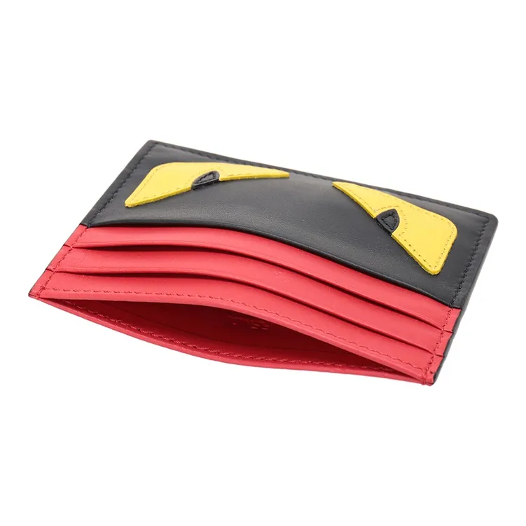 FENDI Leather Card Clip Card Holder Men's Black/Yellow/Red-5