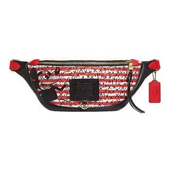COACH Rivington Leather Fanny Pack Large Size Women's Black White Red Multicolor
