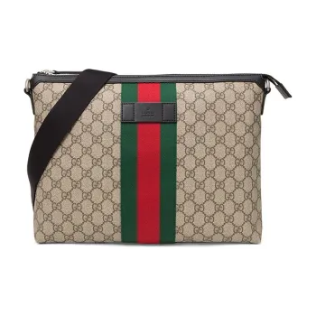 GUCCI Canvas With Leather Messenger Bag, Shoulder Bag, Crossbody Bag Medium Size Men's Ebony/Black