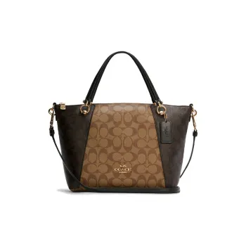 COACH Kacey Canvas Leather Crossbody Bag, Dumpling Bag, Handbag Trumpets Women's Brown Black Multicolor