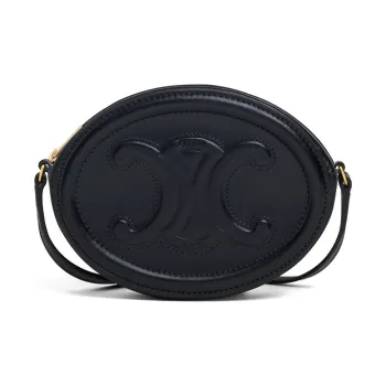 CELINE Cuir Triomphe Smooth Cow Leather Mooncake Bag, Wallet, Shoulder Bag, Crossbody Bag Small Size Women's Black