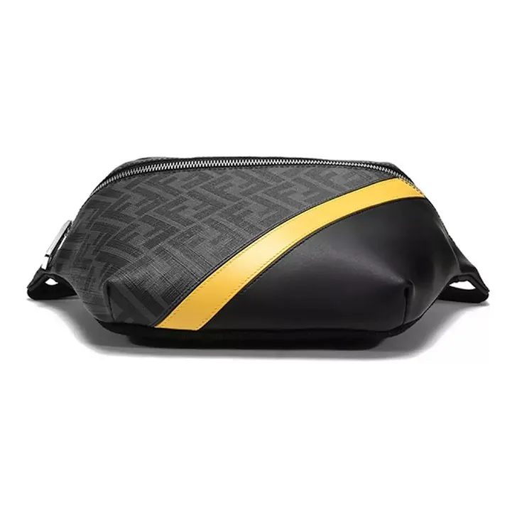 FENDI Coated Canvas With Leather Sling Bag Shoulder Bag Crossbody Bag Fanny Pack Regular Men's Black/Gray Color/Yellow-4