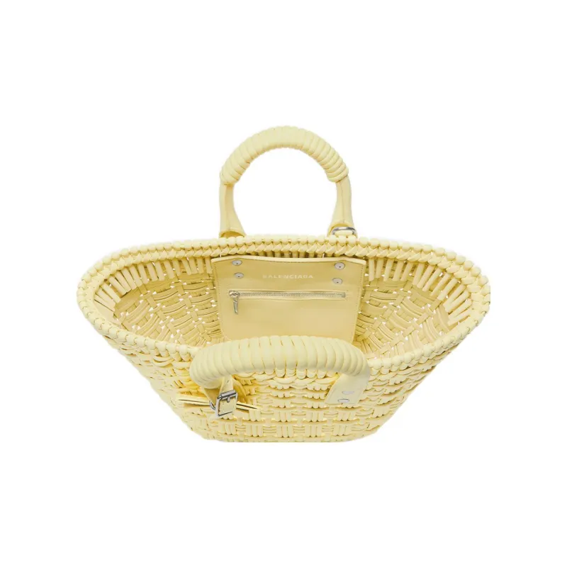 Balenciaga BISTRO Polyurethane Baskets Bag, Crossbody One Shoulder Handbag Trumpets Women's Light Yellow-3
