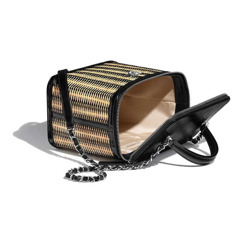 CHANEL Cow Leather Shoulder Bag, Crossbody Bag, Handbag Women's Beige And Black-2