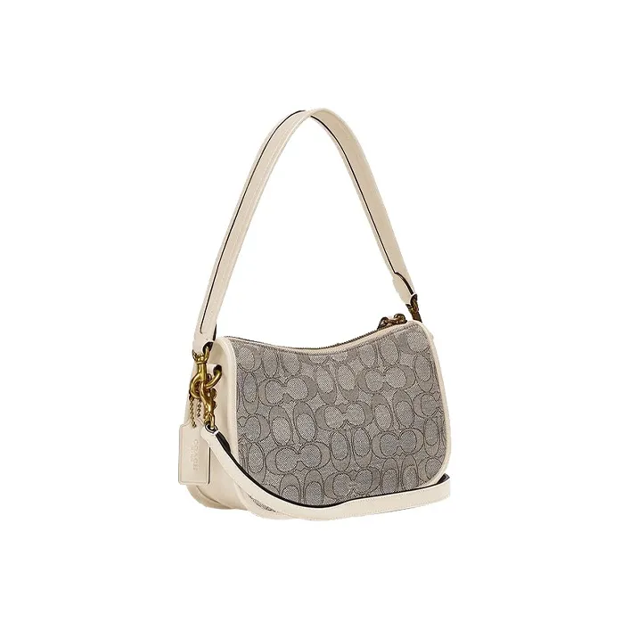 COACH Swinger Fabric With Leather Shoulder Bag Crossbody Bag Handbag Medium Size Women's White & Gray Monogram-1
