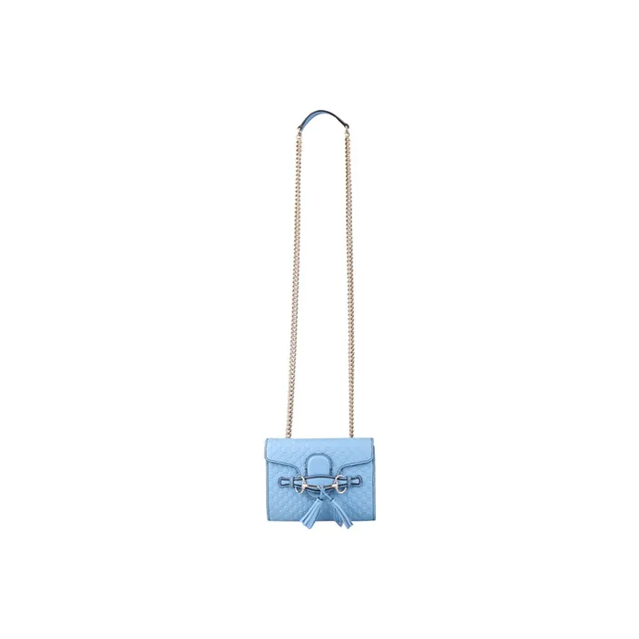 GUCCI Leather Shoulder Bag Crossbody Bag Small Size Women's Sky Blue-3