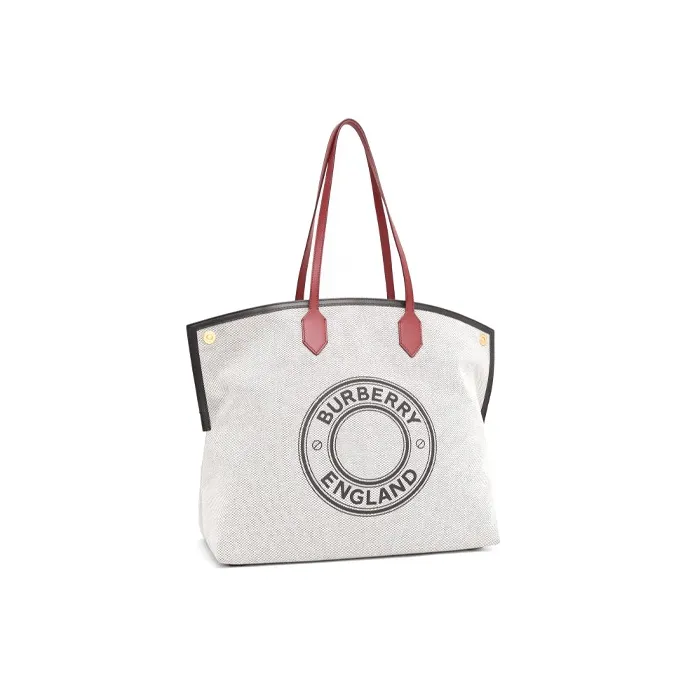 Burberry Cotton Patchwork Canvas Tote Bag Shopping Bag Handbag Shoulder Bag Women's Black White-2