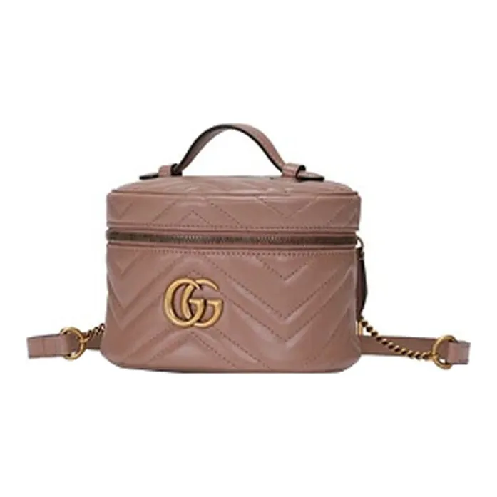 GUCCI Marmont Quilted Leather Makeup Bag Handbag Backpack Mini Women's Dark Pink-1