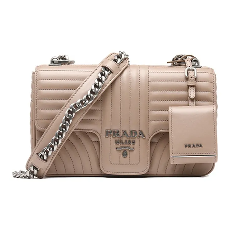 PRADA Leather Shoulder Bag Women's Nude-0