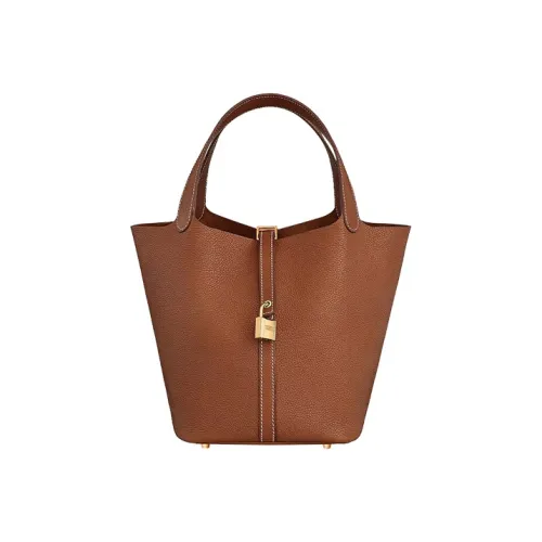 HERMES Picotin Lock Barenia Faubourg Calfskin Basket Bag, Bucket Bag, Handbag 22 Women's Light Yellow Umber