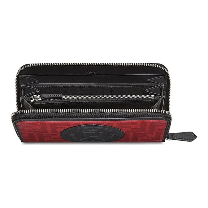 FENDI Coated Canvas With Leather Wallet Men's Red/Black-3