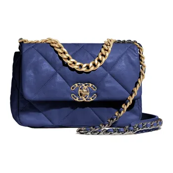 CHANEL 19Bag Sheepskin Mouth Cover Bag Crossbody Bag Small Size Women's Blue