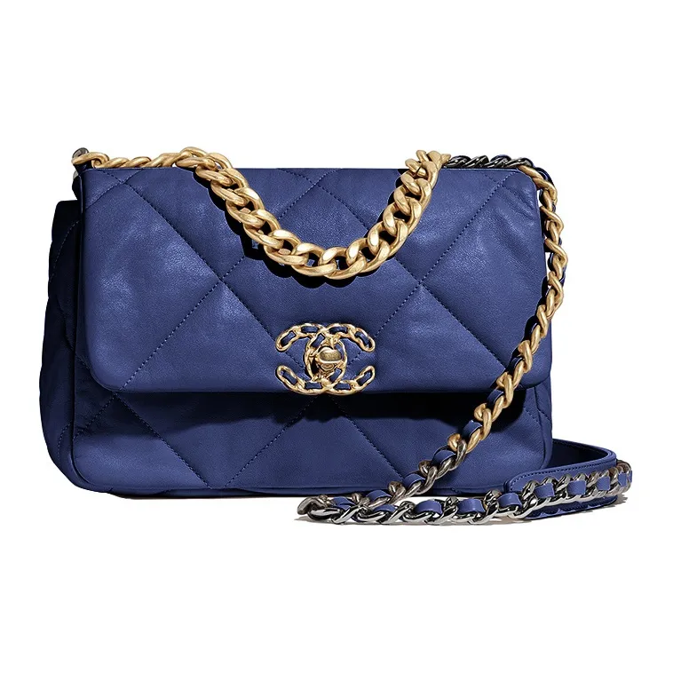 CHANEL 19Bag Sheepskin Flap Bag, Shoulder Bag, Crossbody Bag Trumpets Women's Blue-0