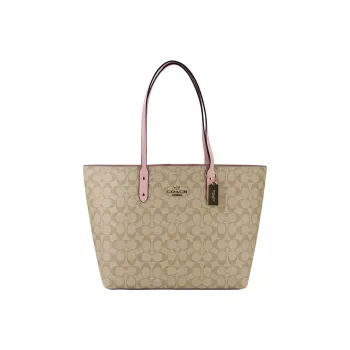 COACH Town PVC Canvas With Leather Tote Bag, Shopping Bag, Handbag, Shoulder Bag Large Size Women's
