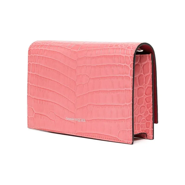 Alexander McQueen Crocodile Pattern Embossed Leather Shoulder Bag Women's Pink-1