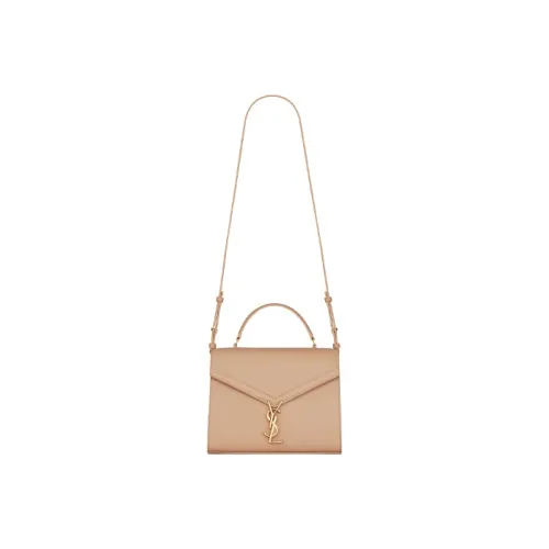 SAINT LAURENT Leather Crossbody Handbag Shoulder Bag Medium Size Women's Dark Beige