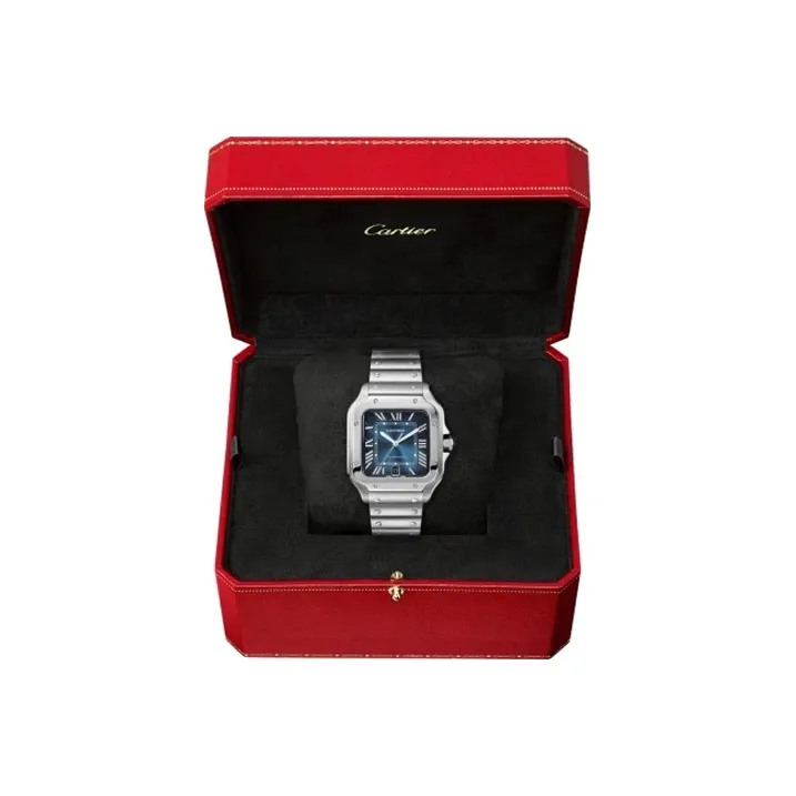CARTIER SANTOS DE Automatic Mechanical Movement Men's Watches Watch 39.8mm Blue Dial Stainless Steel Watchband-4