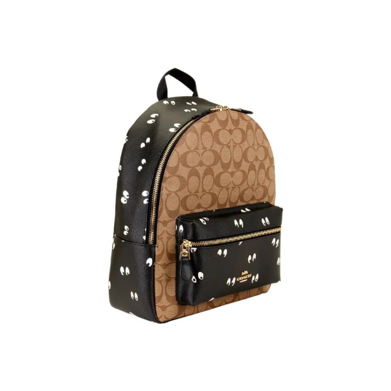 COACH Disney Charlie 27 Disney Snow White Pattern Collaboration Coated Canvas Backpack Large Size Women's Khaki-1