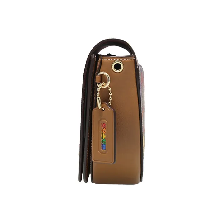 COACH Ellen Canvas Leather Saddle Bag, Crossbody Bag, Shoulder Bag Trumpets Women's Khaki-5