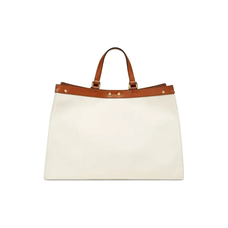 FENDI Peekaboo Canvas With Leather Tote Bag Shopping Bag Shoulder Bag Handbag Medium Size Women's White-2