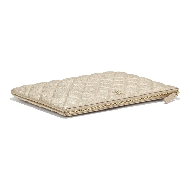 CHANEL Lambskin & Metal Wallet Clutch Women's Gold-3