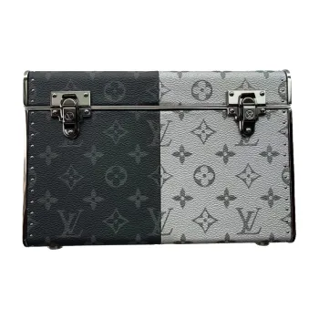 LOUIS VUITTON Leather Paneled Canvas Hard Case Unisex Black & Gray