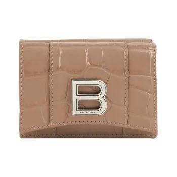 Balenciaga Hourglass Cow Leather Wallet Mini Women's Dark Beige