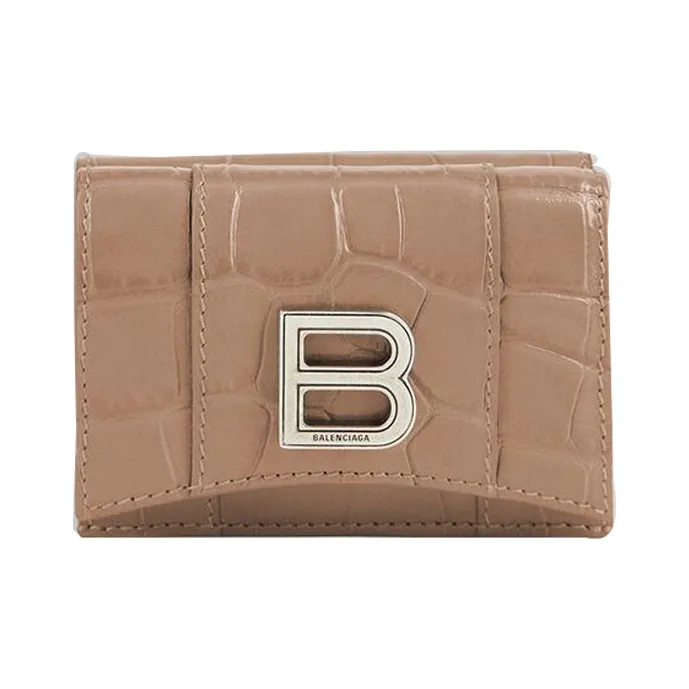 Balenciaga Hourglass Cow Leather Wallet Mini Women's Dark Beige-0