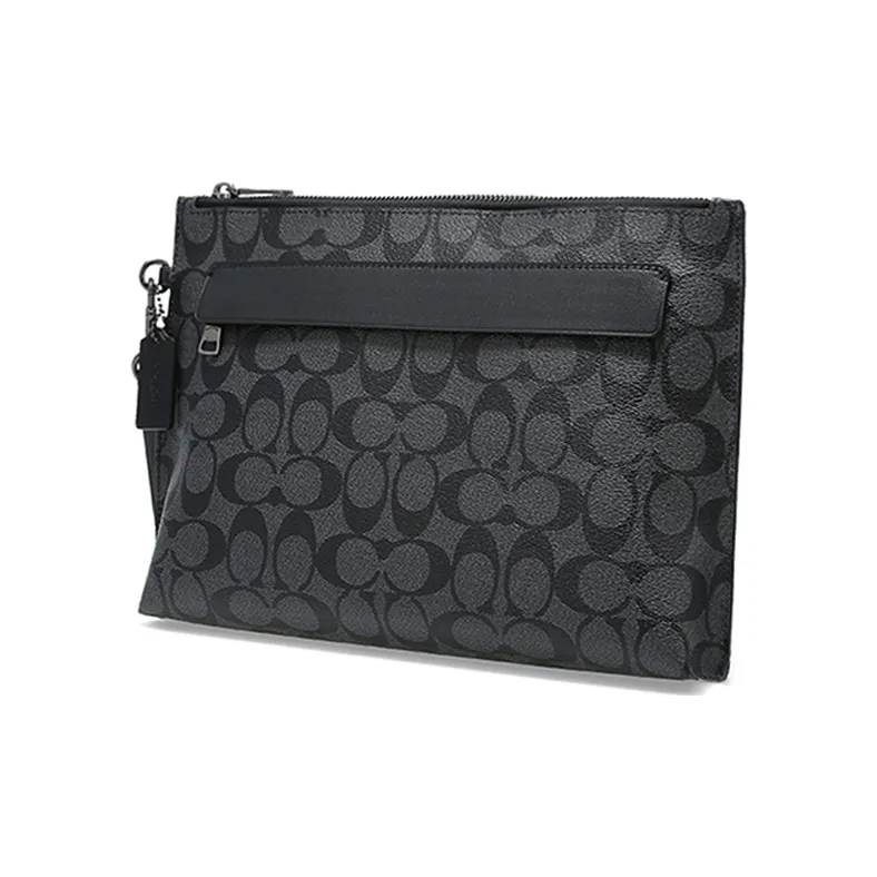 COACH Pouch Coated Canvas With Leather Clutch Large Size Men's Black-1