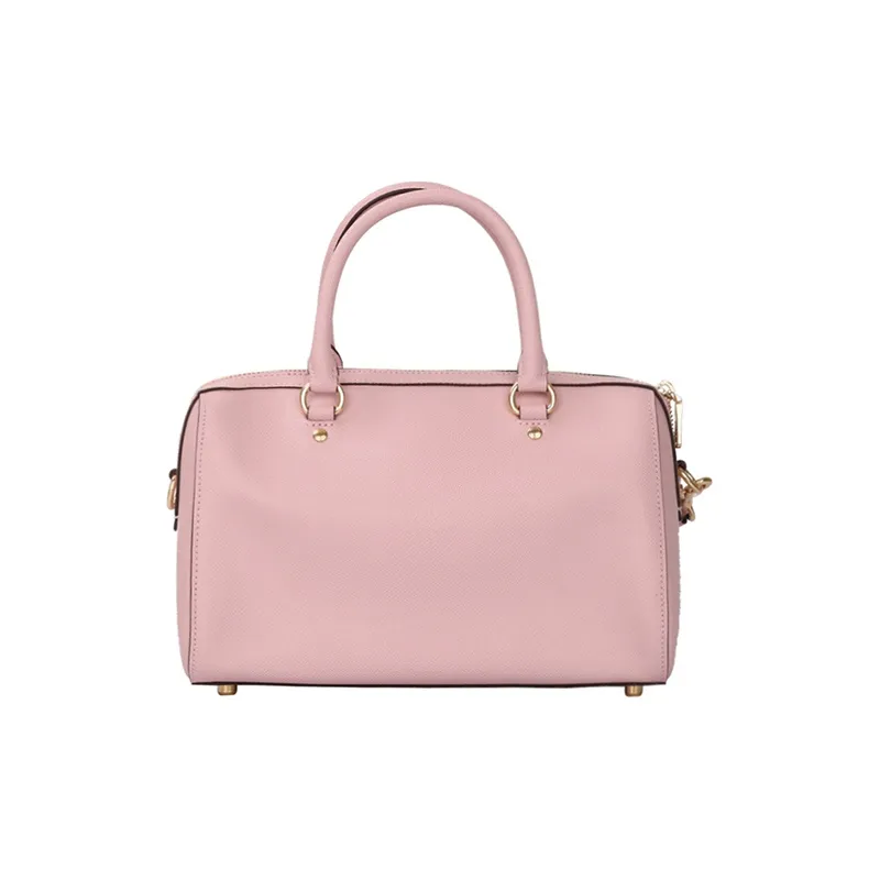 COACH Rowan Leather Boston Bag, One Shoulder Handbag Medium Size Women's Pink-2