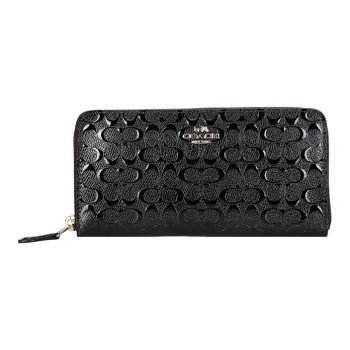 COACH Accordion Zip Patent Leather Wallet Women's Black