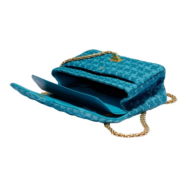 CHANEL 2.55 Fabric Crossbody Bag, Shoulder Bag Women's Blue-3