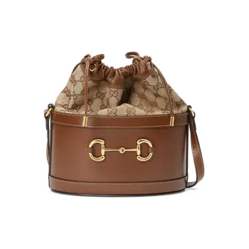 GUCCI Horsebit 1955 Canvas With Leather Bucket Bag, Shoulder Bag, Crossbody Bag Women's Brown