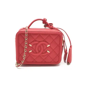 CHANEL Leather Makeup Bag, Shoulder Bag, Crossbody Bag, Handbag Women's Red