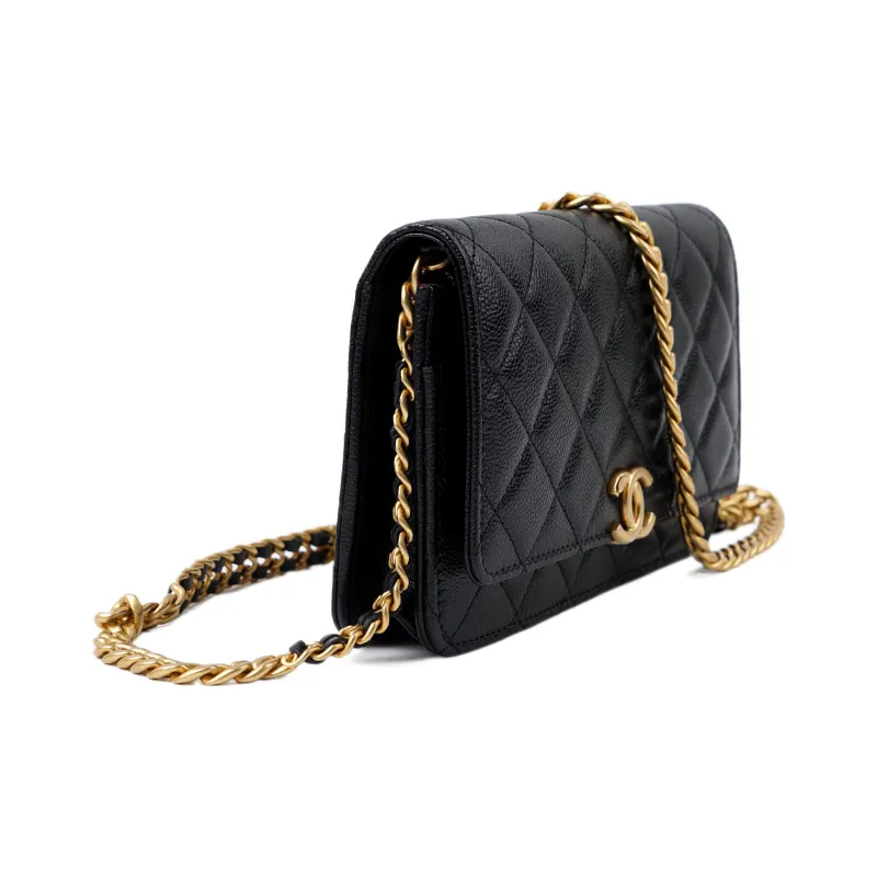 CHANEL WOC Grain Embossed Shiny Caviar Calfskin Handheld Shoulder Bag, Crossbody Bag, Fanny Pack Women's Black-1