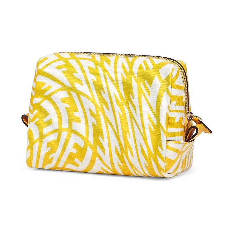 FENDI Cotton-Polyurethane Calfskin Toiletry Bag Clutch Makeup Bag Small Size Women's Yellow-1