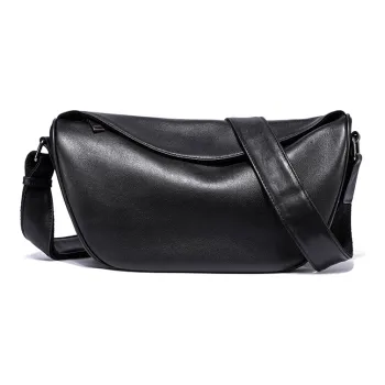 Ace Paul Cow Leather Crescent Bag, Small Square Bag, Shoulder Bag, Crossbody Bag Medium Size Unisex Black