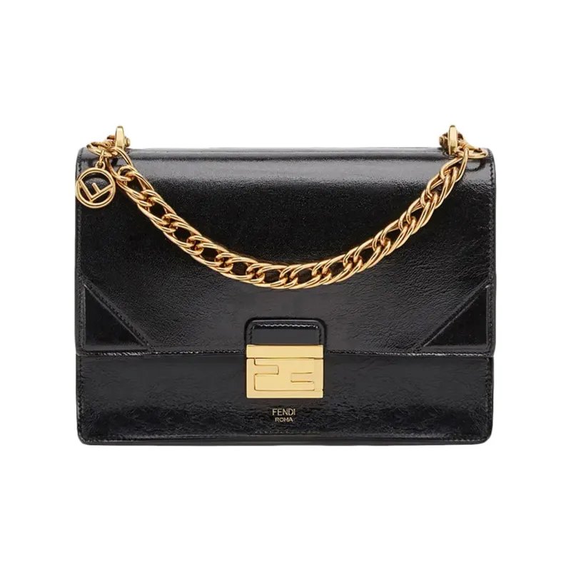 FENDI Kan U Sheepskin Crossbody Bag, Shoulder Bag Women's Black-0