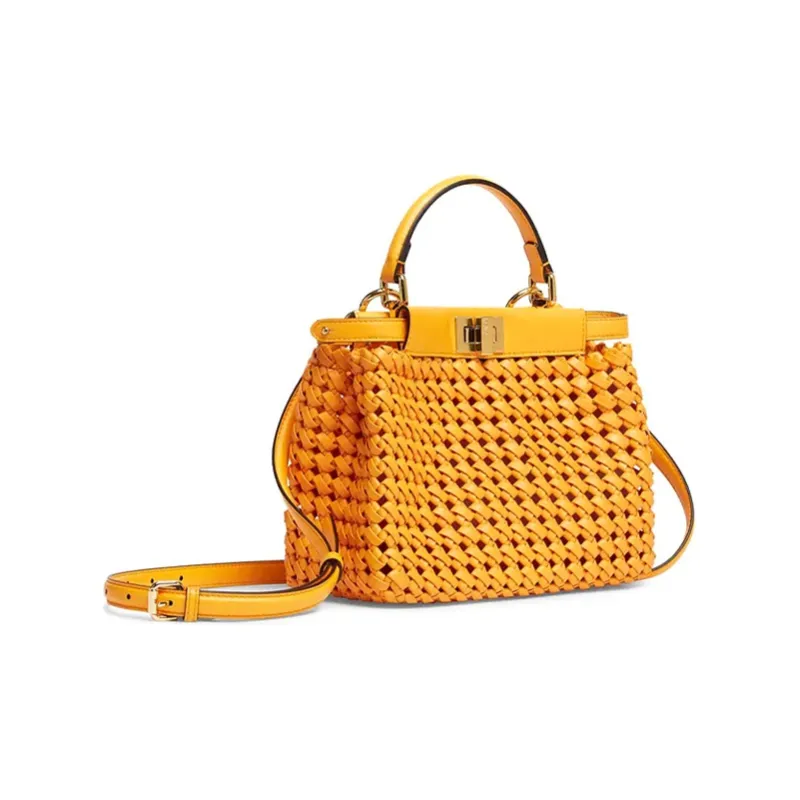 FENDI Peekaboo Leather Shoulder Bag, Crossbody Bag, Handbag Women's Orange-1