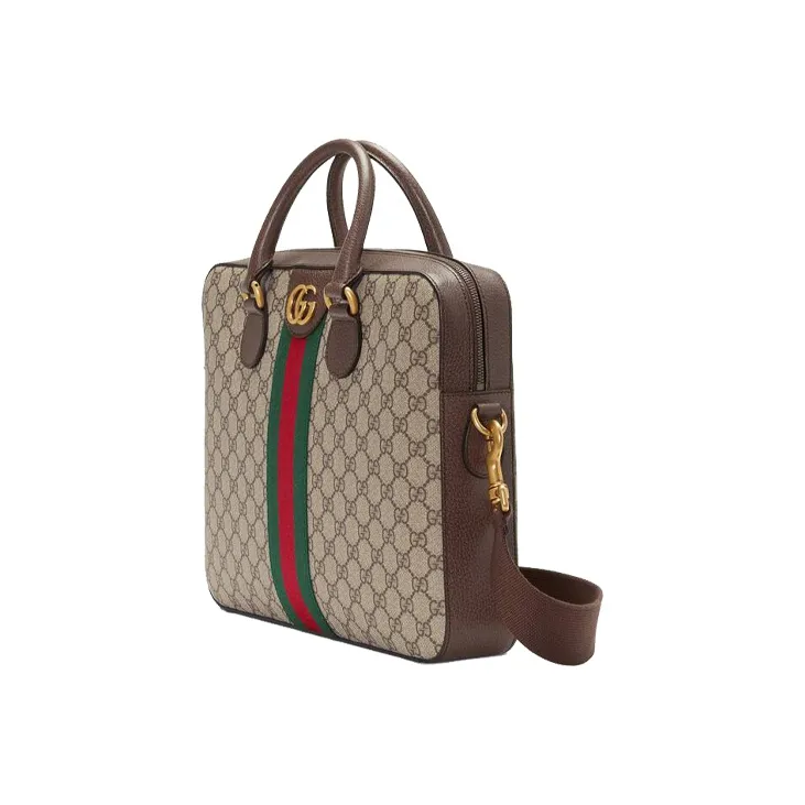 GUCCI Ophidia Canvas With Leather Briefcase Shoulder Bag Crossbody Bag Handbag Men's Ebony/Brown-2