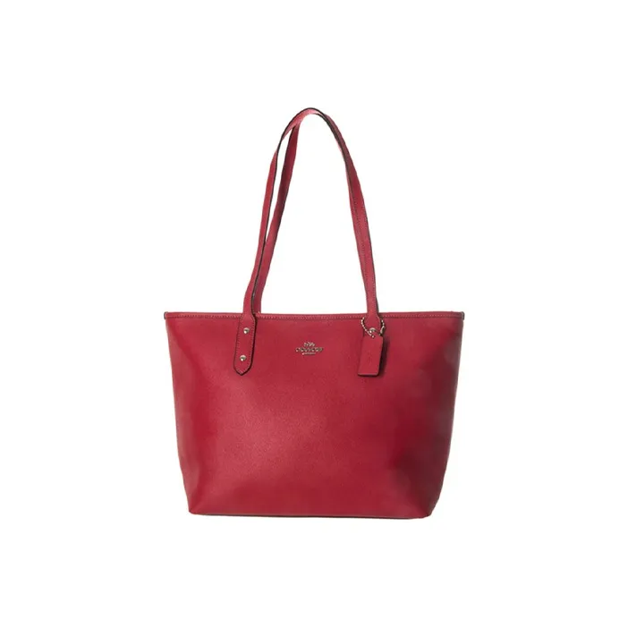 COACH Cow Leather Tote Bag Shopping Bag Shoulder Bags Women's Watermelon Red-0