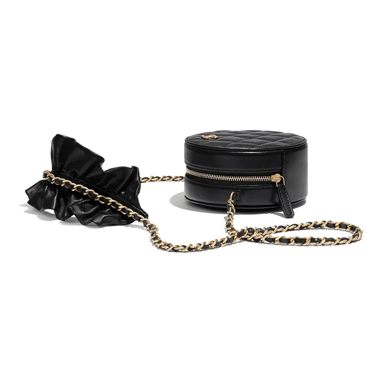 CHANEL 19Bag Sheepskin Round Bag, Crossbody Bag, Chain Bag, Shoulder Bag Women's Black-2