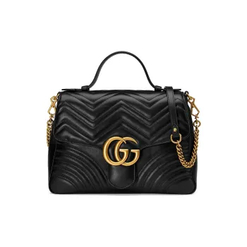 GUCCI GG Marmont Quilted Leather Chain Messenger Bag Shoulder Bag Crossbody Bag Handbag Medium Size Women's Black