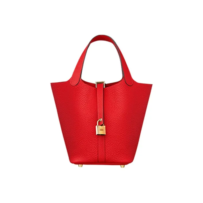 HERMES Picotin Lock Clemence Bullock Leather Basket Bag Handbag Bucket Bag Women's S3 Rouge De Coeur Heart Red-0
