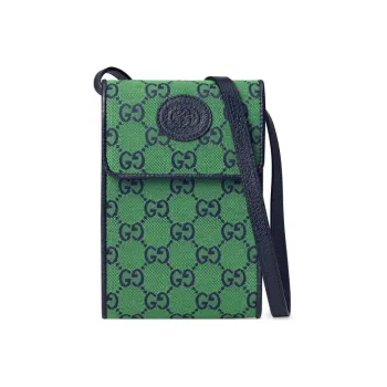 GUCCI Leather Logo Canvas With Leather Shoulder Bag Crossbody Bag Cell Phone Pouch Women's Green