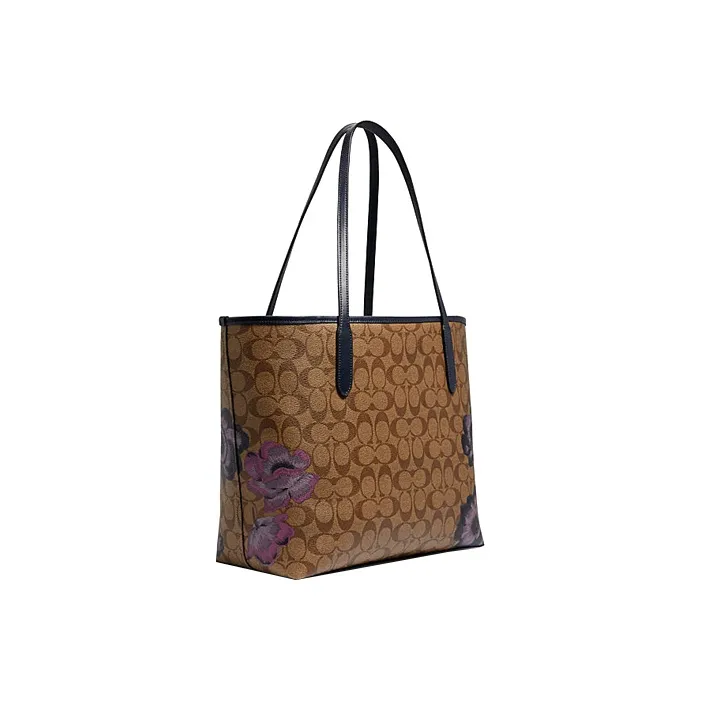 COACH City Canvas With Leather Tote Bag Shopping Bag Handbag Shoulder Bag Women's Brown Purple-1