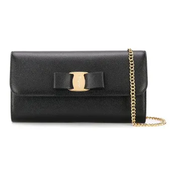 FERRAGAMO Cow Leather Coin Purses Wallets Women's Black