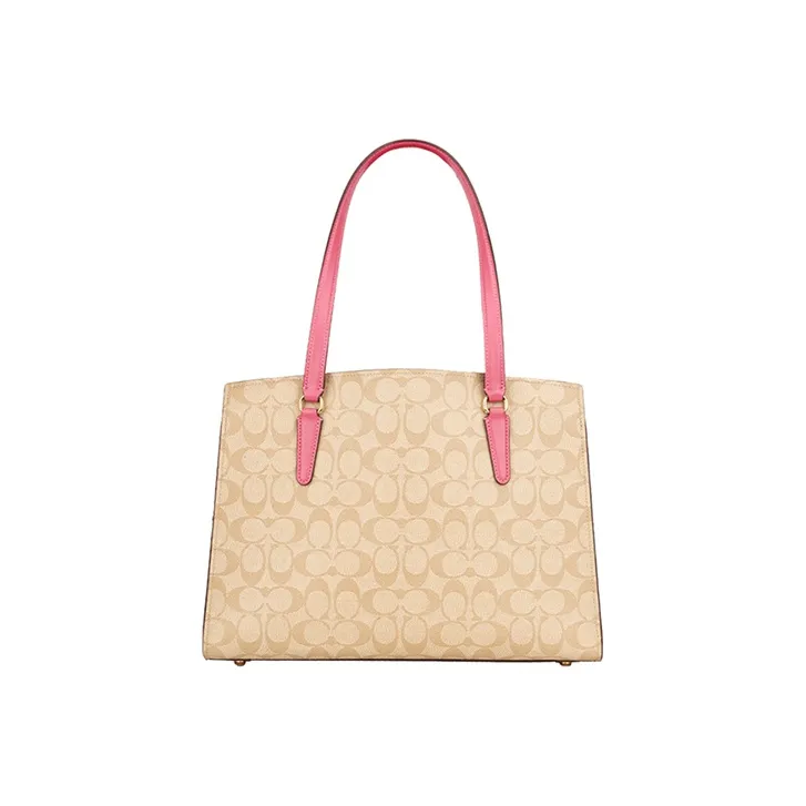 COACH Tatum PVC Crossbody One Shoulder Handbag Large Size Women's Light Khaki Monogram & Cherry Blossom Pink-2