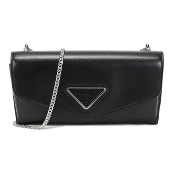 PRADA Leather Envelope Clutch Crossbody Bag Chain Shoulder Bag Women's Black