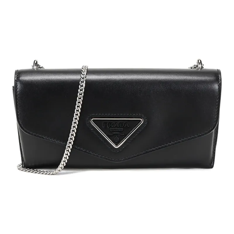 PRADA Leather Envelope Clutch, Chain Bag, Crossbody Bag, Shoulder Bag Women's Black-0
